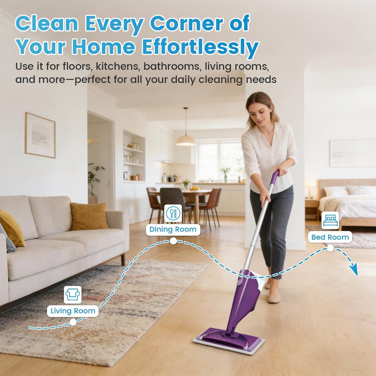 1 Pack Refillable Bottle for Swiffer Wet Jet Mop - 500ML Leak-Proof HDPE Empty Cleaner Solution Bottle with 5 Silicone Gaskets & 1 Funnel Wood Care & Pet Safe, Eco-Friendly