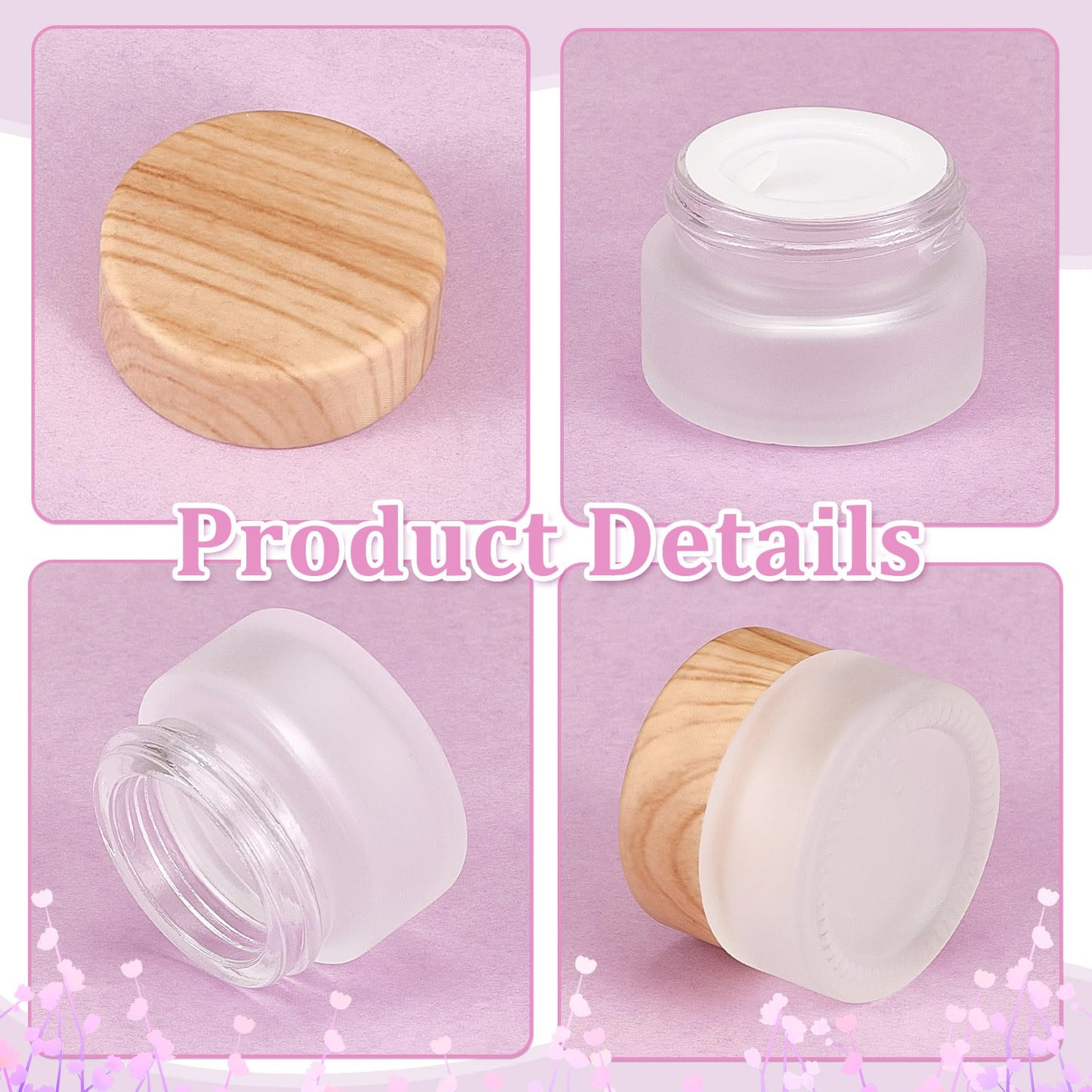 INTERWARM 36 Pcs Glass Cosmetic Containers, Frosted Cosmetic Jars with Scoop and Sticker 0.17 OZ Makeup Sample Containers for Makeup Lotion Lip Balm Eye Cream(White)