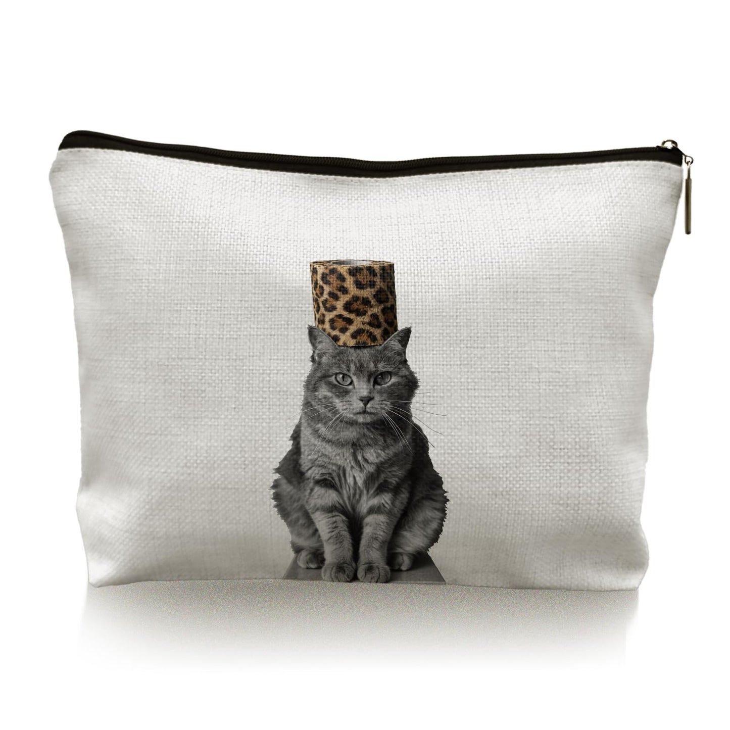 TopXmai Funny Cat Leopard Print Makeup Bags, Cat Lover Gifts Cosmetic Bag for Women, Animal Lover Gifts, Trendy Quirky Cheetah Print Animal Makeup Pouch,B088