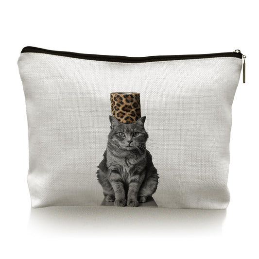 TopXmai Funny Cat Leopard Print Makeup Bags, Cat Lover Gifts Cosmetic Bag for Women, Animal Lover Gifts, Trendy Quirky Cheetah Print Animal Makeup Pouch,B088