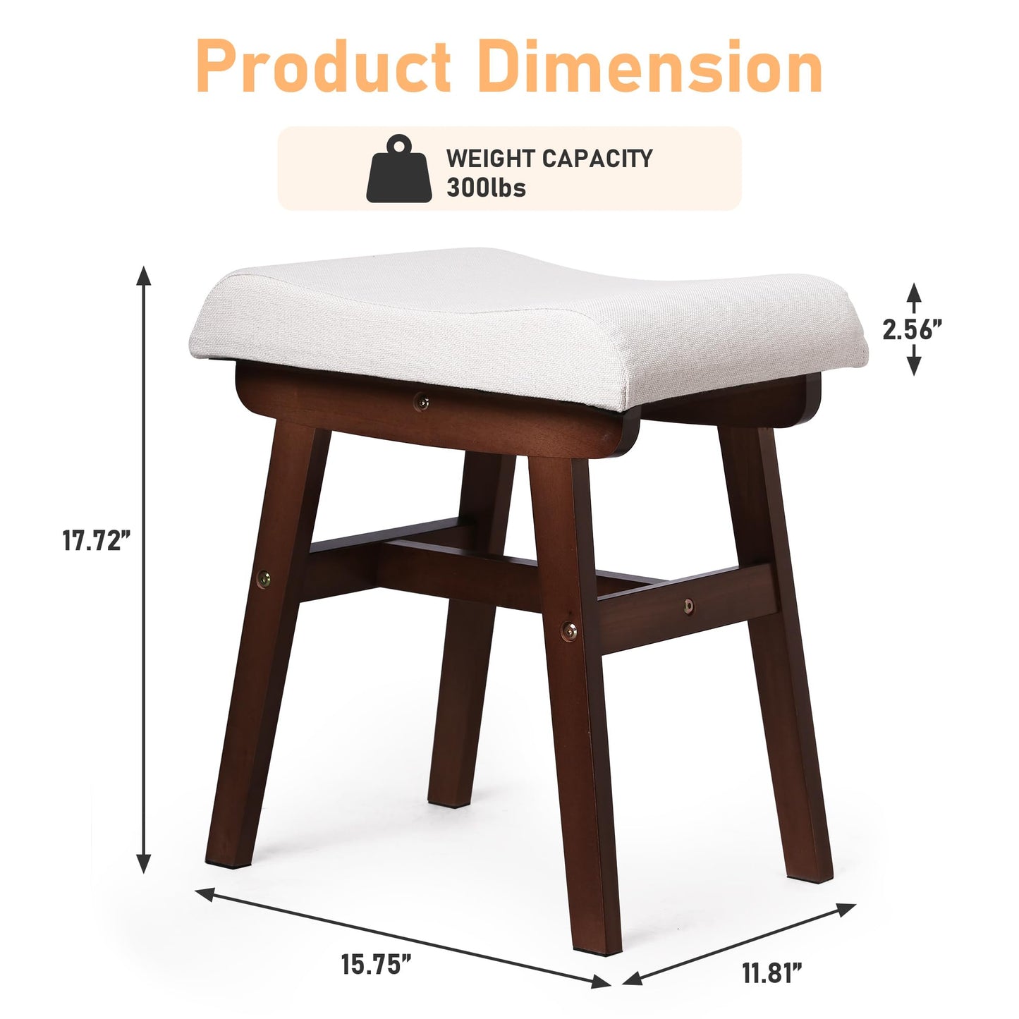 AurnaGle Wood Vanity Stool Chair, 17.7 Inch Compact Makeup Chairs with Saddle Cushion, Linen-Covered High Rebound Sponge Seat, Easy Assembly Footstool for Bedroom, Entryway, Home, Walnut Ottomans