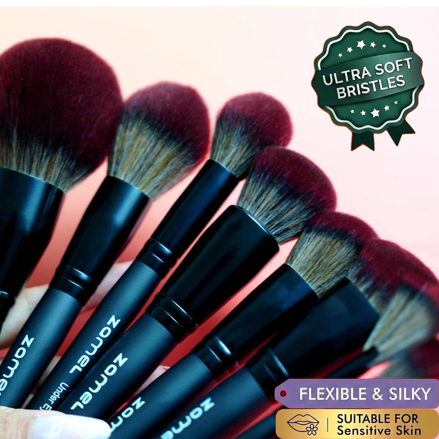 ZAMEL 26Pcs Premium Black Make up Brushes Set With Travel Bag,ULTRA SOFT Hair Makeup Brush pack Contains large powder Blending Make up Brush set Blush Face Brush Concealers contour Eyeshadow