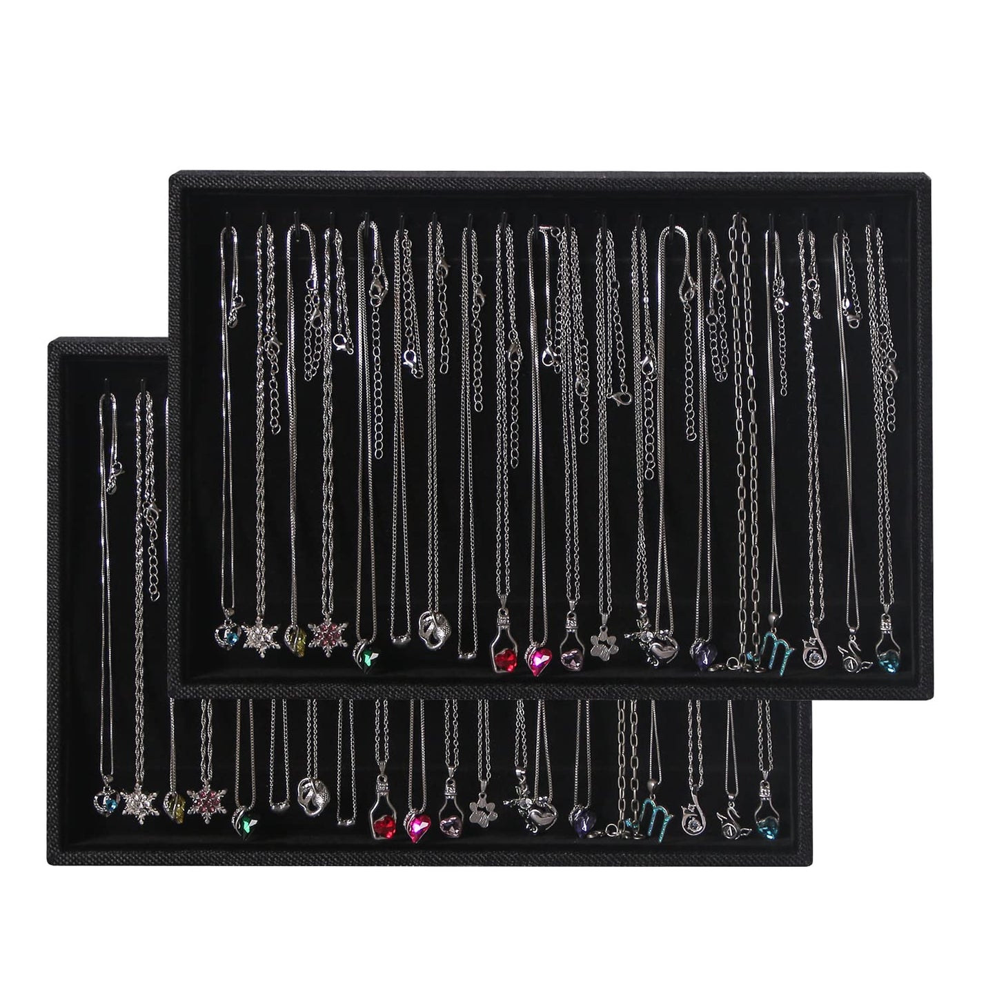 Julysky 2 Pcs/set Stackable Jewelry Organizer Trays，Necklace Tray+Necklace Tray, Jewelry Displays for Selling,Black
