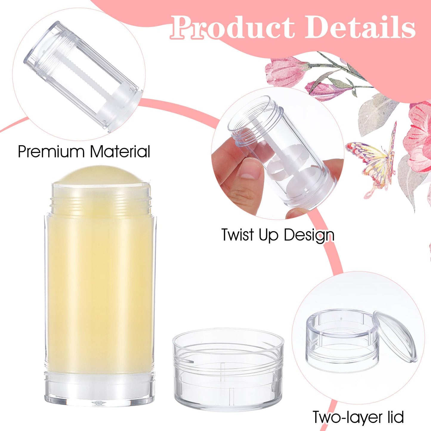 JIEYAO 30 Pcs Clear Empty Deodorant Containers, 1oz/30ml Twist-Up Refillable Lip Balm Tubes Bottom Fill Deodorant Bottles Tubes for DIY Lipstick Solid Perfume