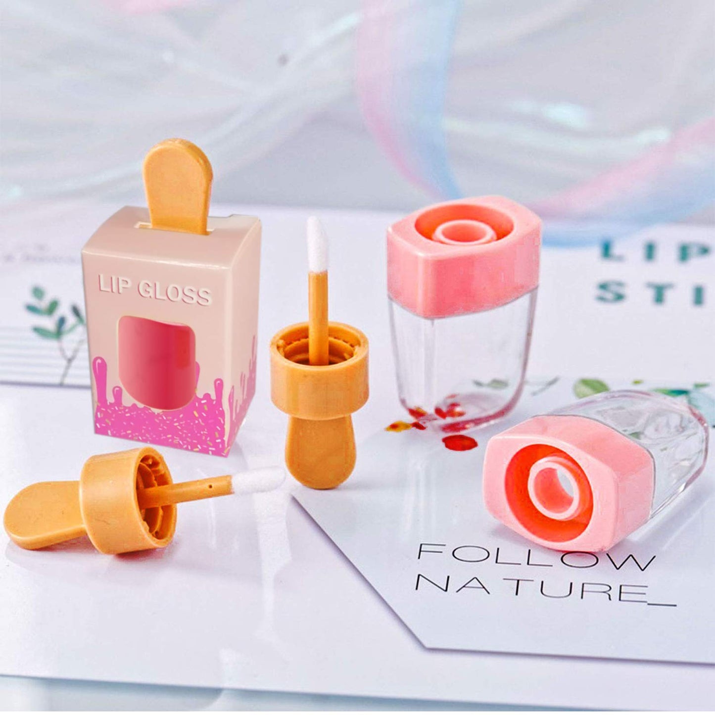ANZKA 15 Pack Lip Gloss Tubes with Packaging Boxes,Pink Ice-cream Shaped Lipgloss Tube with Wand,Cute Empty Lip Gloss Containers Wholesale for Business,8ml/0.27Oz,Tube+Boxes