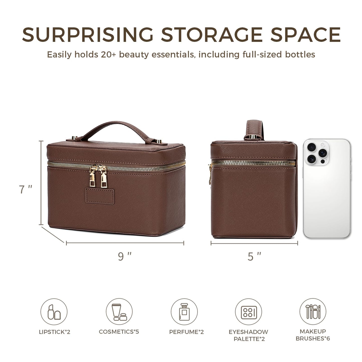 Makeup Bag Vanity Case for Women – Portable Cosmetic Bag Makeup Bag Organizer Travel Toiletry Bag with Removable Divider