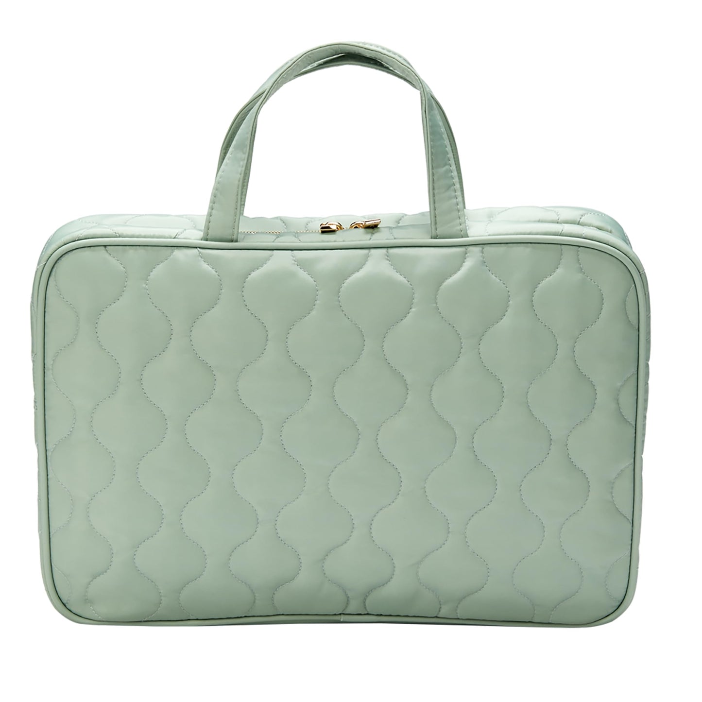 CONAIR Travel Toiletry Bag with Handles, Travel Makeup Bag, 2 Clear Zippered Compartments, 2 Flat-Zip Pockets and Removable Clear Plastic Pencil Case, Easy to Clean, 1 Count, Sage Green
