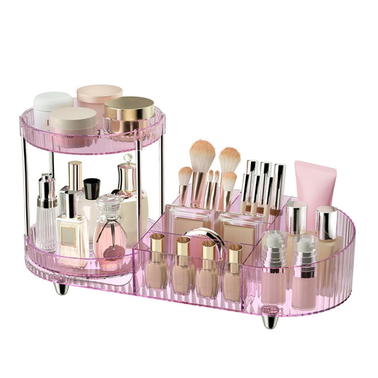 360 Rotating Vanity Makeup Organizer, 2 Small Trays & 5 Compartments for Cosmetics, Skincare, Perfume, Lipstick & Make up Brushes Holder, Dresser Countertop Organizers and Storage for Bathroom, Desk