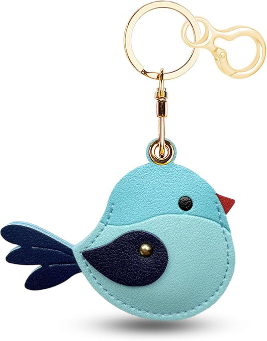 Leather Keychain for Airtag, Cute Protective Keychain Holder Compatible with Apple Air Tag,GPS Item Tracker Case Cover for Keys,Bags,Pets,Luggage(Bird)