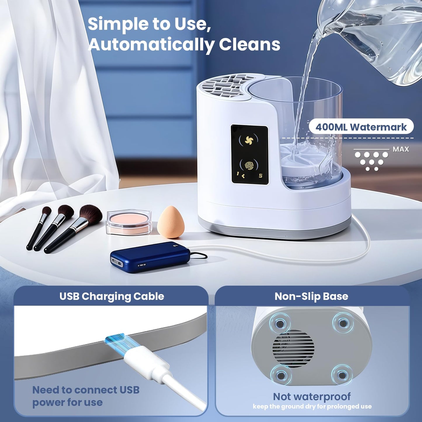 3 IN 1 Electric Makeup Brush Cleaner Machine With Drying Function, Automatic Cleaner Brushes Cleaner, Cosmetic Make Up Brush Machine for All Size Beauty Makeup Brush Set Gift for Mother, Girlfriend