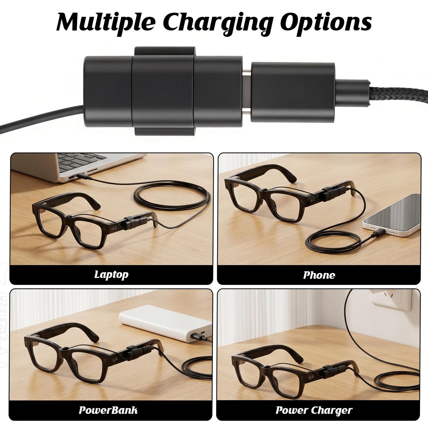 KONAFEI USB-C Charging Cable for Ray-Ban Meta Display Smart Glasses, Replacement for Meta Display Charging Case, Portable Smart Glasses Accessory