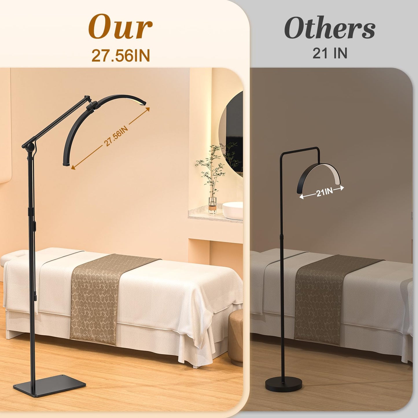 LateRep Half Moon Light, 3-Color Lash Light for Eyelash Tech, Foldable Dimmable Floor Lamp, 308 Led Beads Shadowless Half Moon Lamp with 360° Rotation for Beauty, Tattoo, Reading