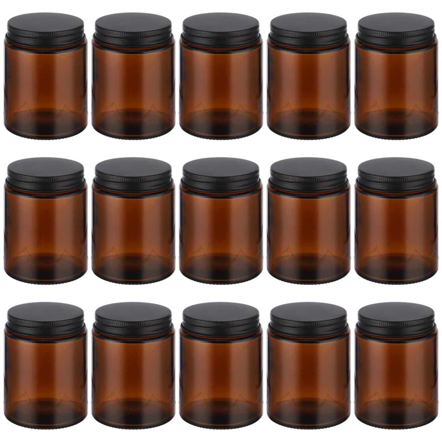 15 PCS 5 oz Amber Glass Jars with Lids - Round Brown Glass Container with Metal Lid, Small Airtight Glass Containers for Cream Lotion Powder Beauty Products, Leakproof Empty Cosmetic Travel candle Jar