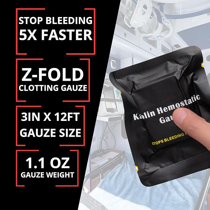 First Aid Advanced Quick Clotting Combat Gauze - Flexible Hemostatic Gauze - to Stop The Bleed kit Faster Wound Packing with Quick Clotting Medical Gauze - Survival Kit Supplies - 3" x 12.5'