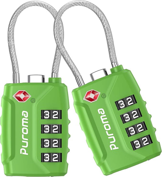Puroma 2 Pack TSA Approved Luggage Locks, 4 Digit Combination Travel Locks Resettable Code Lock with Zinc Alloy Body for Suitcase, Toolbox, Backpack, Bag, Gym Locker (Basic Green)