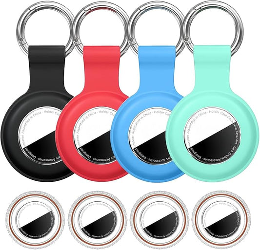 [4 Pack] for Airtag Holder Waterproof Case for Air Tags with Keychain,Shockproof GPS Cover [Anti-Scratch] [PC+Silicone] for Apple Tracker Finders Accessories, Black/Red/Sky Blue/Mint Green