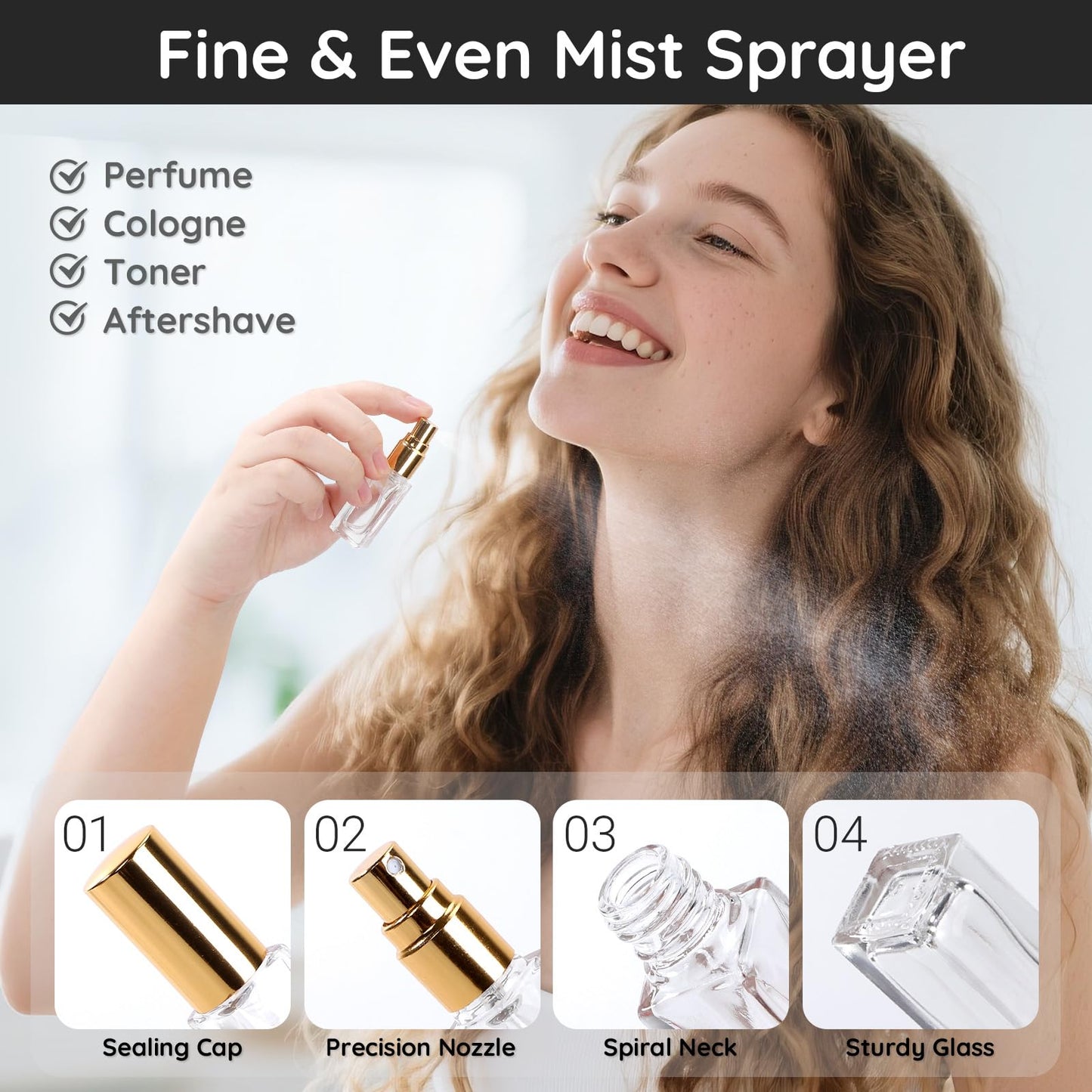Segbeauty 20pcs 0.17oz Mini Spray Bottle Empty, Perfume Travel Refillable Glass Spray Bottles, 5ml Bulk Perfume Atomizer with Dispensing Refill Kit, Small Travel Cologne Sprayer Bottle Portable