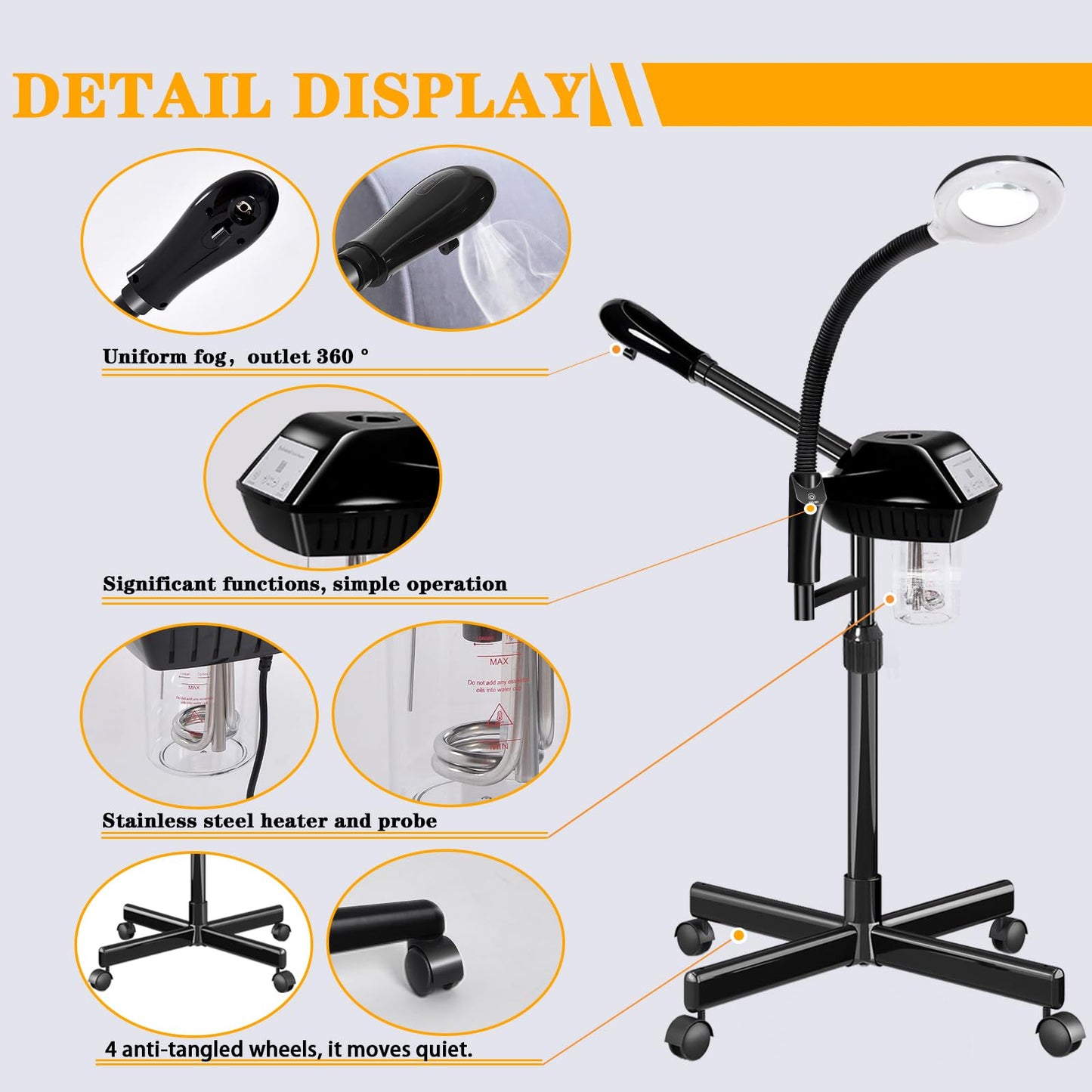 lailelaodi Professional Facial Steamer on Wheels,2 in 1 Face Steamer with 5X Magnifying Lamp and Ozone Function for Home and Beauty Spa Use
