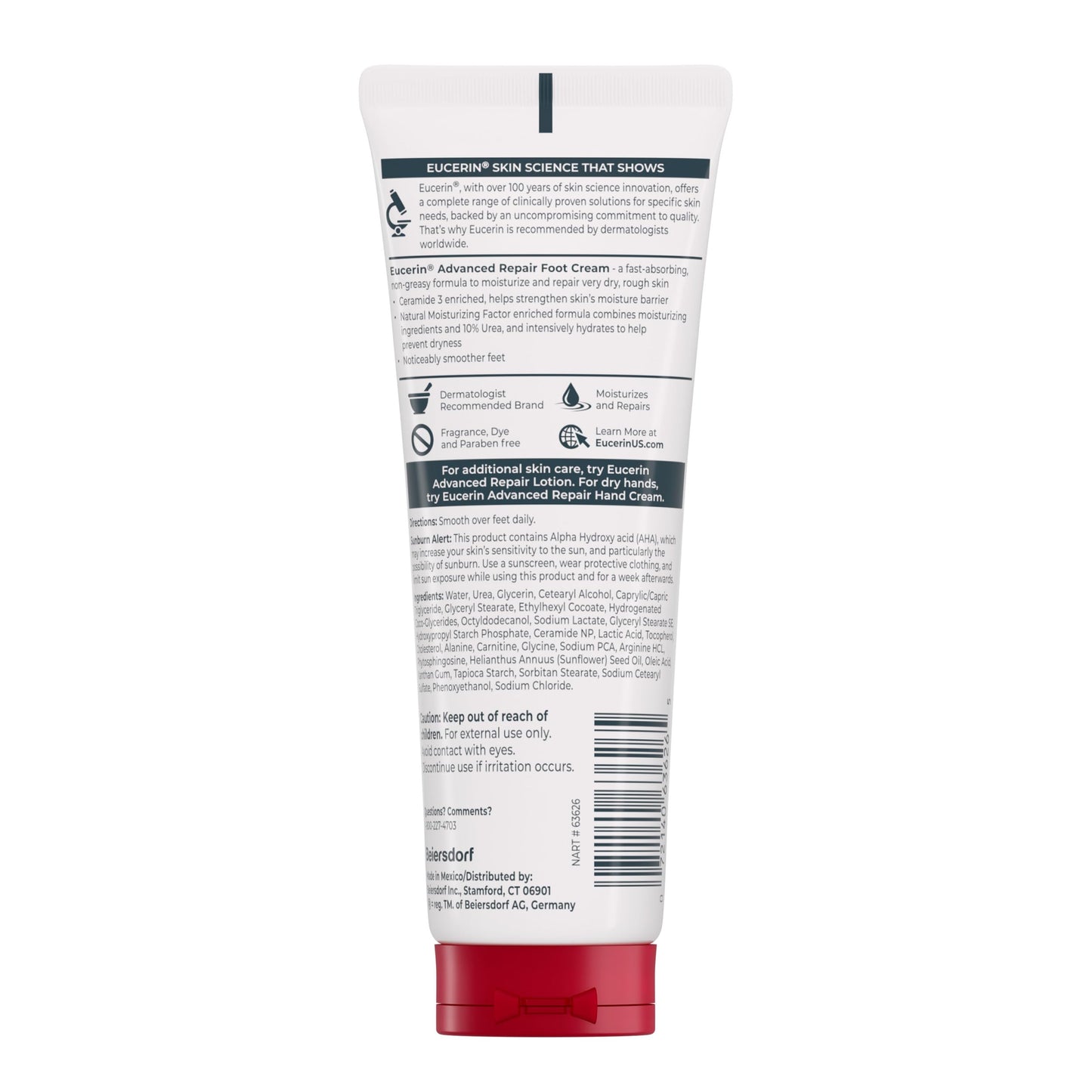 Eucerin Advanced Repair Foot Cream, Urea Enriched, Unscented Foot Cream for Dry Feet and Heels With Triple Moisturizing Complex, Travel Size Moisturizer, 3 OZ Tube, Pack of 3