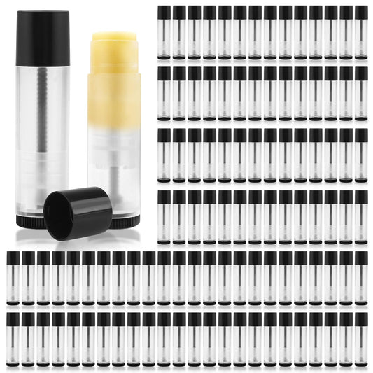 BOSMIOW 100Pcs 5g Empty Clear Plastic Lip Balm Tubes with Black Caps,Refillable Twist-up Lipstick Tubes,Cosmetic Containers for Homemade Chapstick,Lip Gloss,Deodorant,Solid Perfume,Beauty Sample