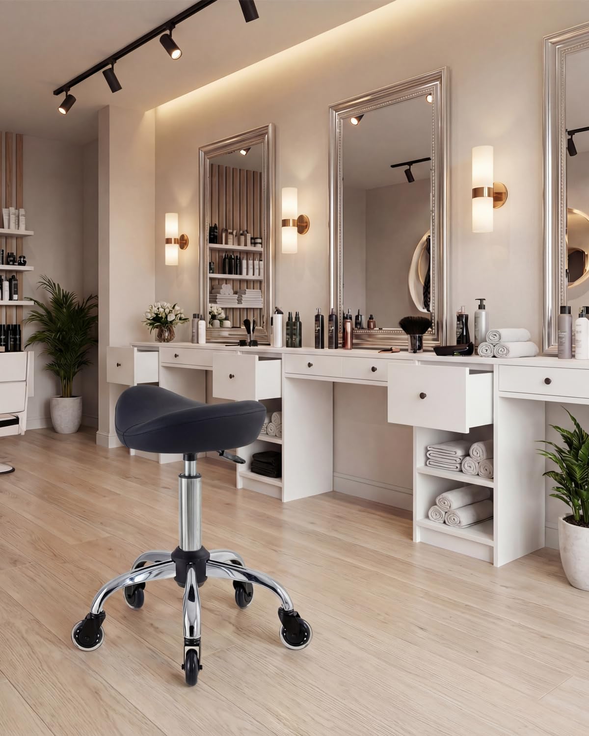 Towning Saddle Stool Chair, Ergnomic Stool with Wheels, Rolling Salon Stool Chair with Comfortable Seat Padding, Height Adjustable Saddle Chair for Hair Stylist Kitchen Spa Drafting Office Home