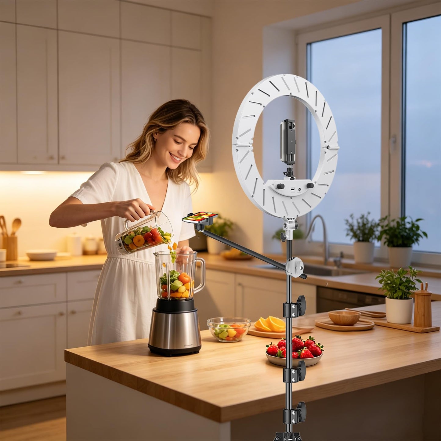 Bzyltrux 55W18 45cm Ring Light Kit [New Version] 6700K Dimmable LEDRinglightTripod Stand Dual Phone Holder for iPhone Selfie Makeup LashTattoo Studio Lighting Painting,Photo Video Recording (White)