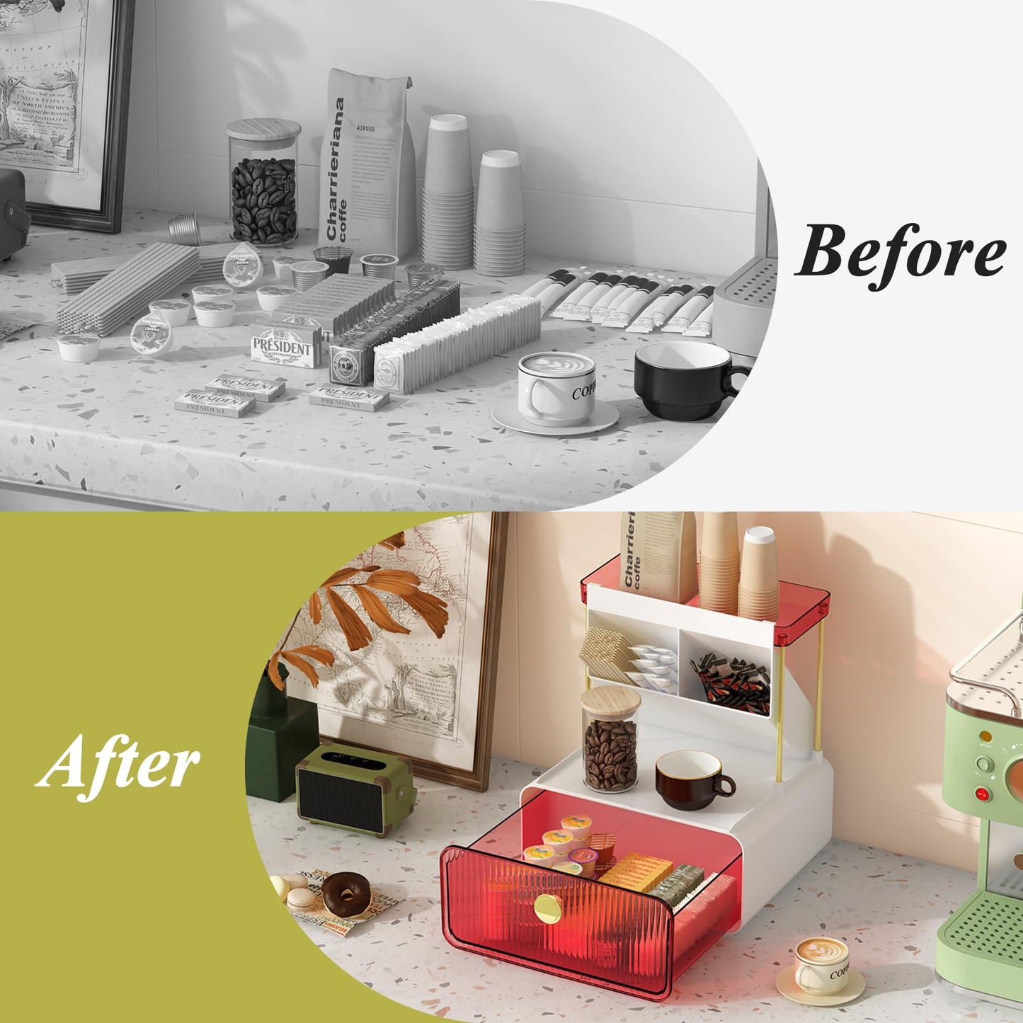 FOLLOWIN Bathroom Organizers and Storage with Drawer, Vanity Storage Organizer with Makeup Brushes Holder, Perfume Lotion Cosmetic Organizer, Blush Pink