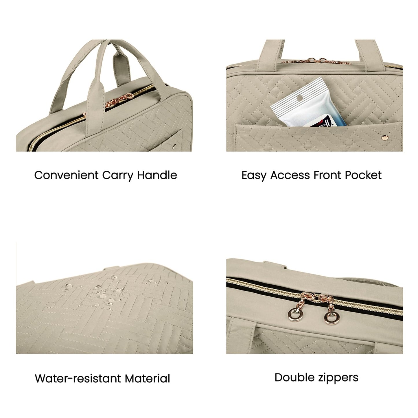 BAGSMART Toiletry Bag Travel Bag with Hanging Hook, Water-resistant Makeup Cosmetic Bag Travel Organizer for Accessories, Shampoo, Full-size Container, Toiletries (Camel, Large)