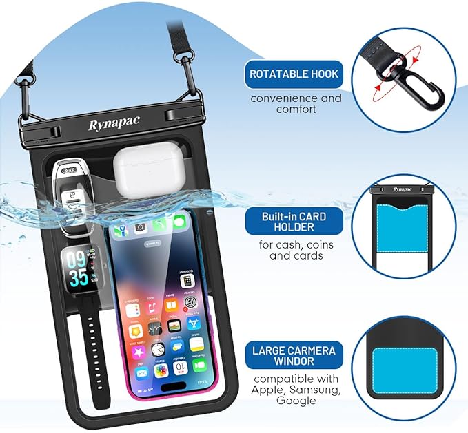 [Up to 10"] Large Waterproof Phone Pouch Bag - 2 Pack Waterproof Phone Case for iPhone 17 16 15 Pro Max Galaxy S25 S24 Ultra, IPX8 Cellphone Water Protector Pouch Beach Essentials Travel Must Haves