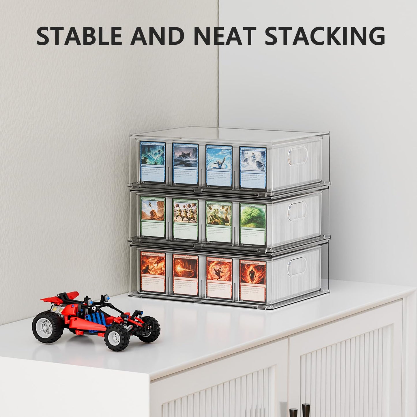 BluBrk Trading Card Storage Box - Clear Large Storage Organizer Holds 3200 Cards with Foam Inserts Blocks – Display Case for TCG, MTG & Sports Cards (1-Pack)