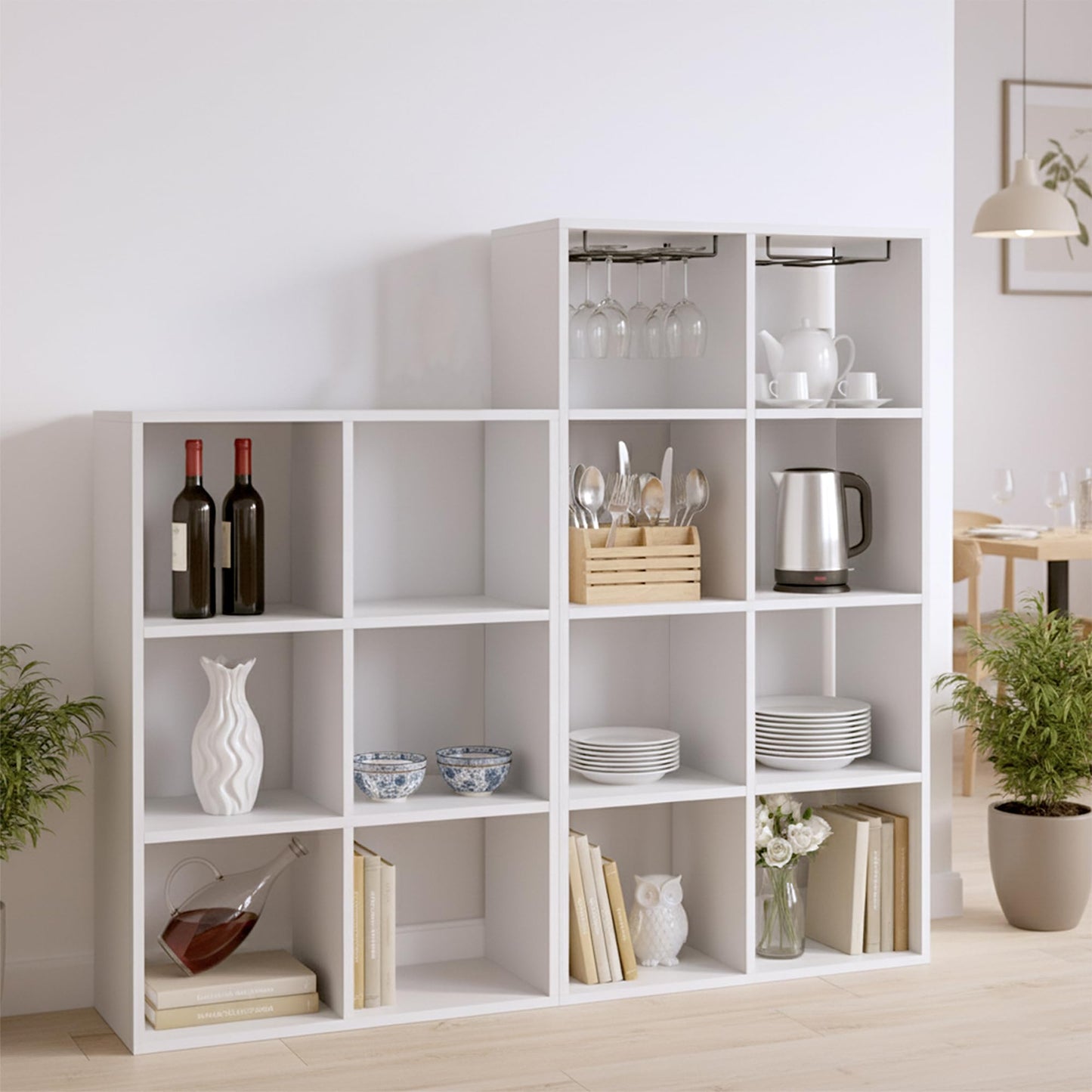8-Cube Storage Organizer, White Bookshelf with Open Compartments for Home Office, Modern Bookcase Display Shelf for Living Room, Bedroom & Entryway