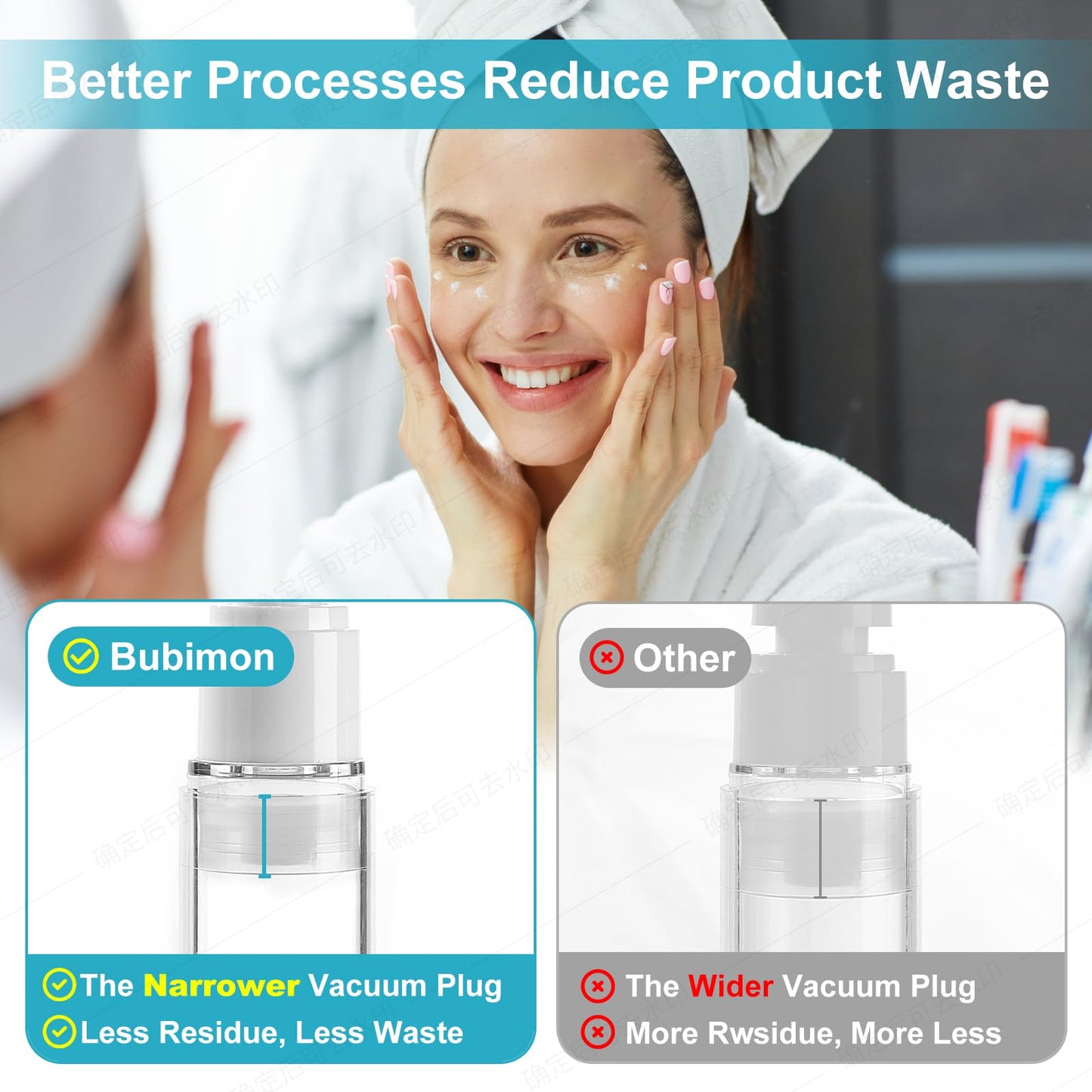 Bubimon Airless Pump Jars, Cosmetic Containers, Leak Proof Refillable jar for Toiletries, Cream Lotion, Eye Cream, Liquid, Foundation, Shampoo (BPA Free) (White, 18)