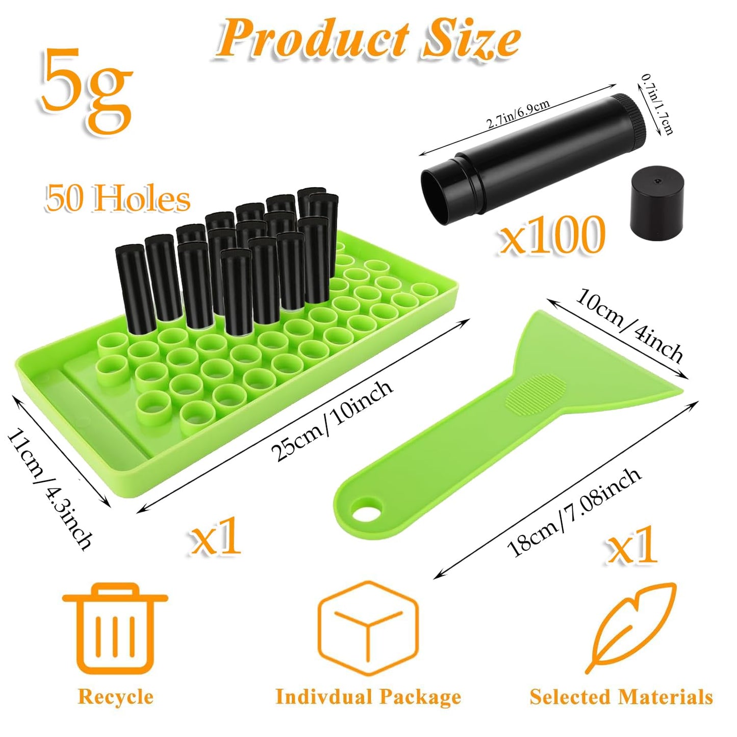 GBACHOOSE 100 Pack Empty Lip Balm Tubes, 5ml/5g Black Chapstick Containers with Filling Tray and Spatula, Twist-Up Refillable Lip Balm Containers for DIY Lip Balm, Lipstick, Solid Perfume