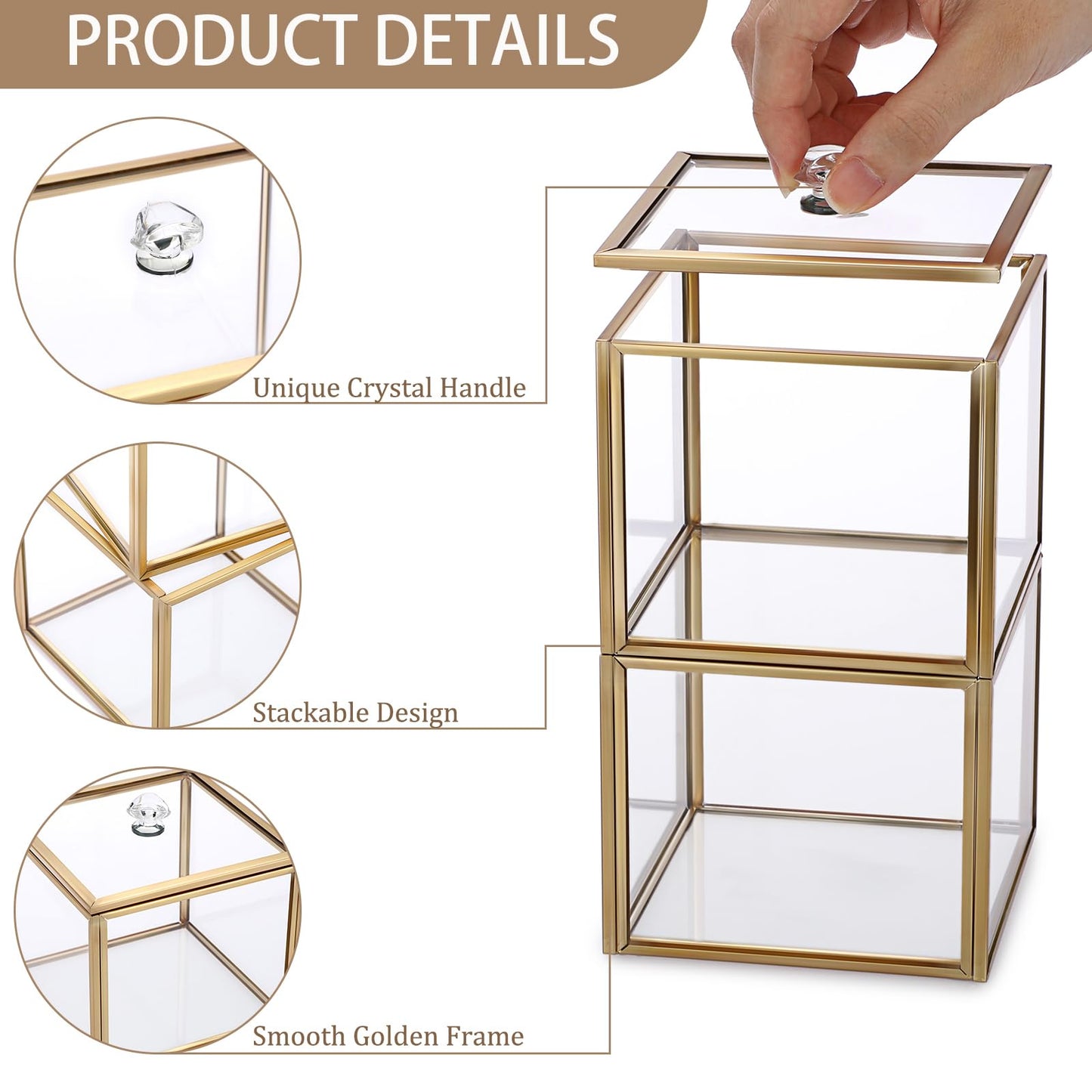Hipiwe Glass Qtip Holder Dispenser with Lid 2-Tier Stackable Bathroom Containers Cotton Ball & Swab Holder Vanity Organizer Jars Gold for Makeup Pads