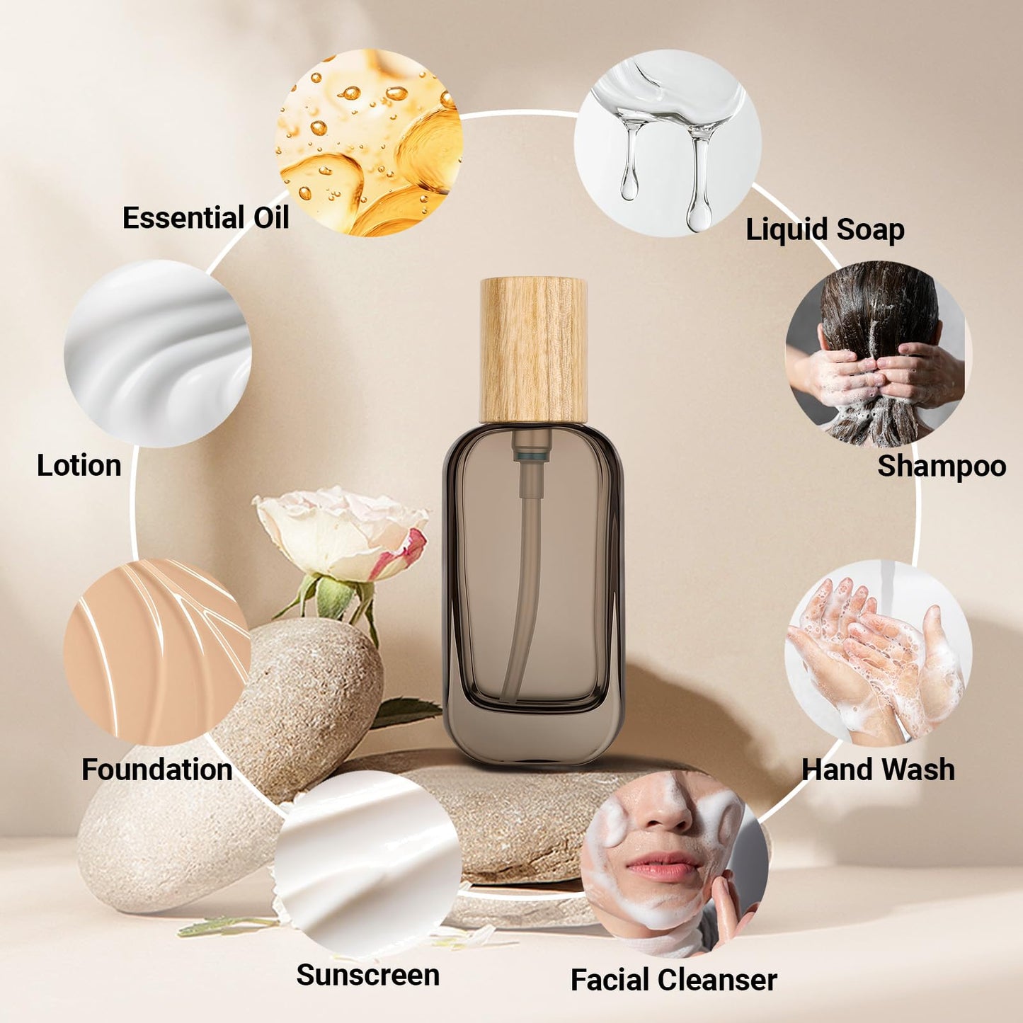 Segbeauty 1.7oz Empty Glass Travel Size Containers, 2pcs Glass Lotion Travel Pump Bottle Refillable, 50ml Black Lotion Pump Dispenser Leakproof, Thick Mini Sample Bottles for Cream Essential Oils