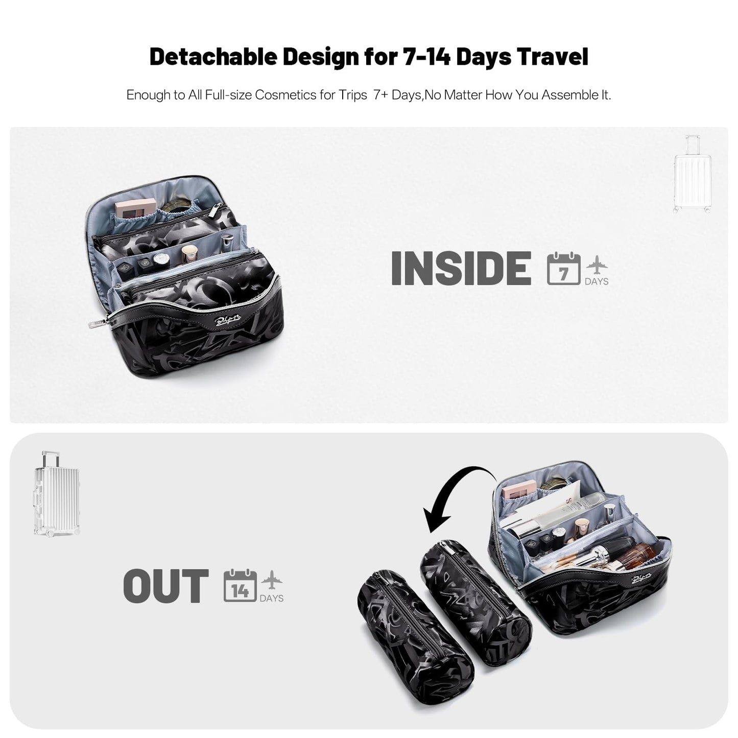 BOYATU Travel Makeup Bag for Women: Y2K Aesthetic Personalized Glossy 3 Pcs Set Cosmetic Organizer Bag - Trendy Statement Toiletry Pouches for Forward Women - Stand Out at Festivals & Trips(D-2-Black)