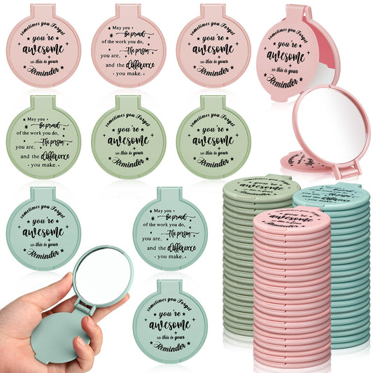 Wenqik 64 Pcs Inspirational Mini Compact Mirrors Bulk, Women Small Gifts Bulk, Group Team Party Favors, Mini Pocket Purse Mirror for Travel, Client, Guest, Wedding, Birthday, Cheerleader (Soft Pastel)