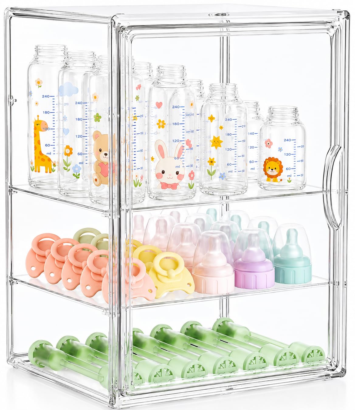Baby Bottle Storage Organizer, Large 3 Tier Acrylic Bottle Storage Organizer Container for Countertop, Clear Plastic Bottle Station Organizers for Kitchen Cabinet Vanity Bathroom, Gifts for New Mom