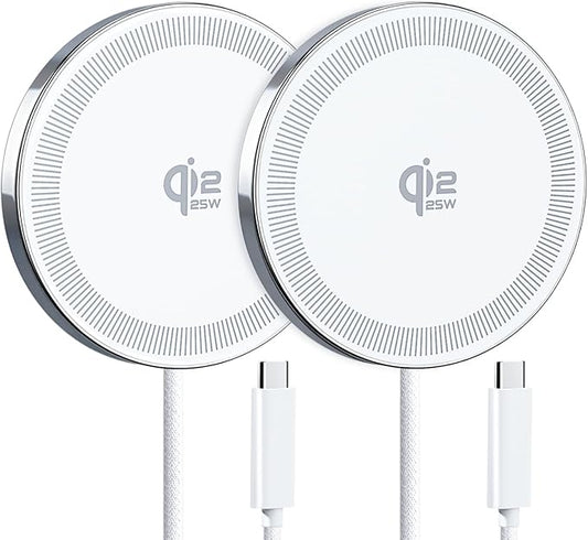 25W Magnetic Wireless Charger for iPhone 17/16, Qi2 Fast Charging Pad for iPhone 17/16/15/14/13/12 Series for AirPods, Strong Magnet, Ultra-Thin &Portable Charger Mat for Desk & Bedside (Ivory, 2Pack)