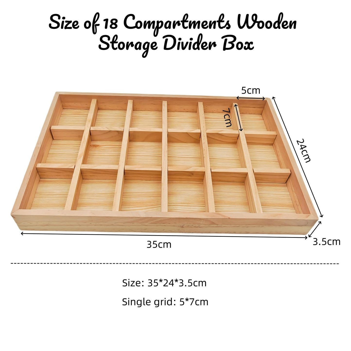 Anktily Wooden Sorting Tray Grid Display, Wood Storage Divider Organizer Showcase Display Box for Home Craft Office Kitchen Storage (18 Grids)
