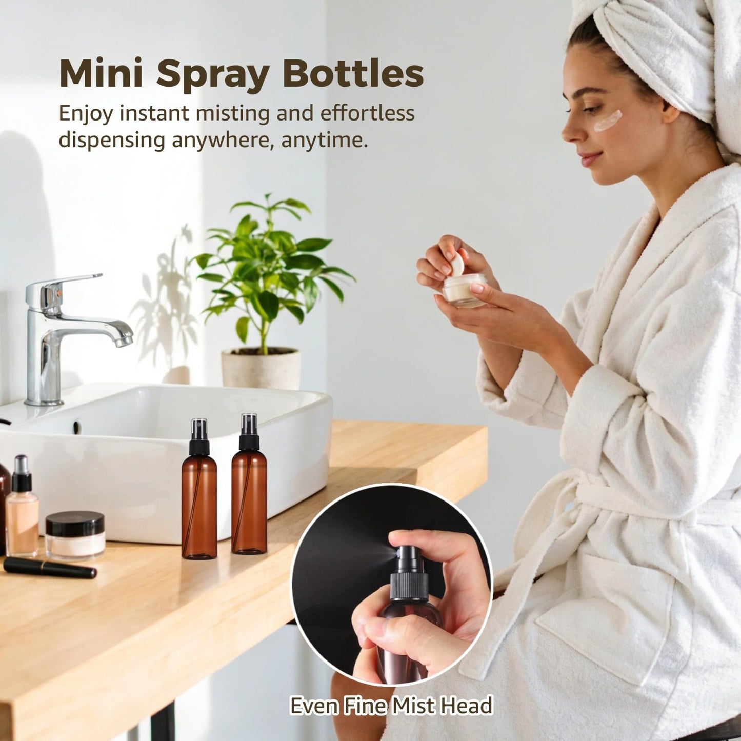ZALIR 90 Pcs Small Amber Spray Bottles 4 oz - Brown Fine Mist Spray Containers, Empty Refillable Atomizer Bottles, Leak-proof Travel Dispensers for Essential Oils, Perfume, Cleaning Solutions