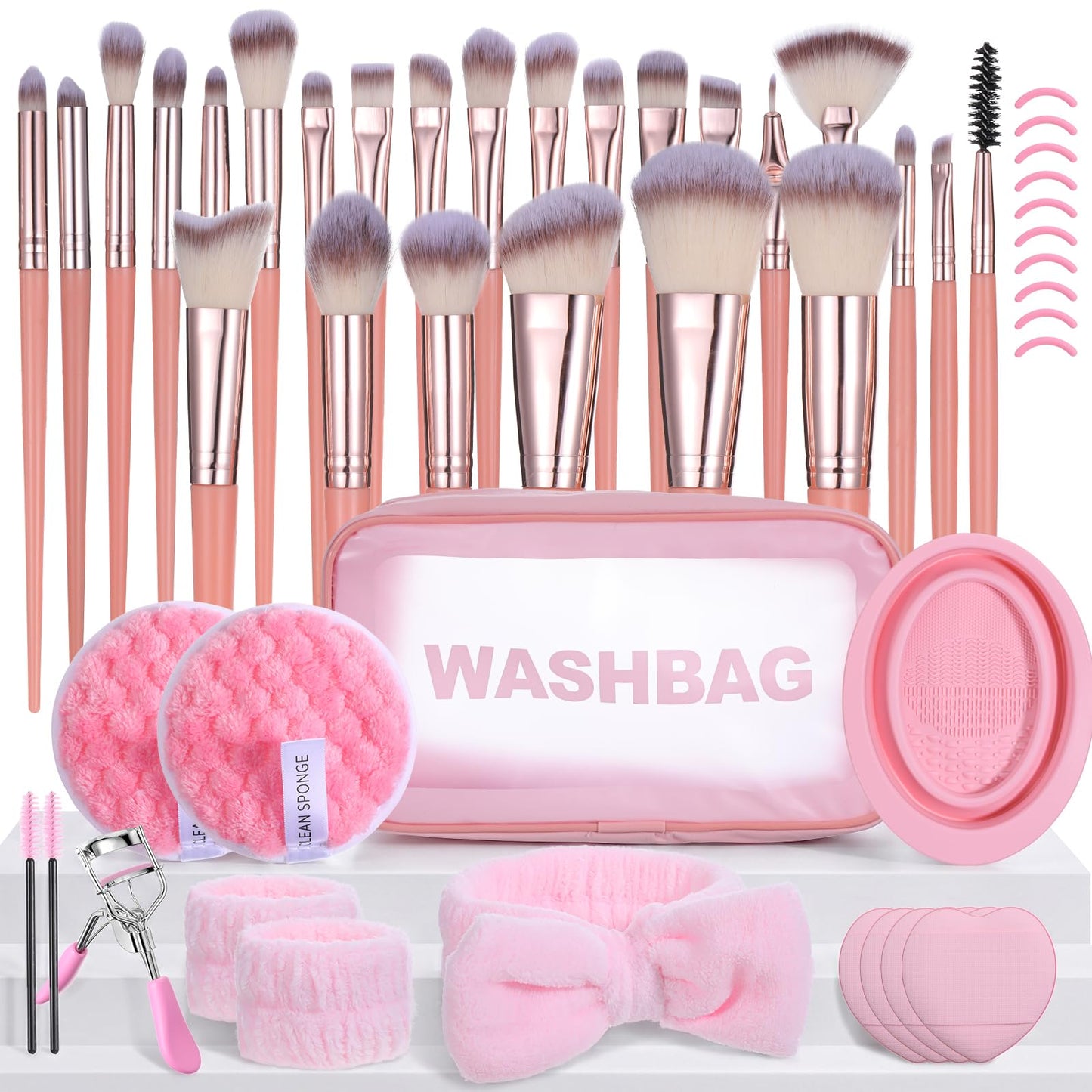 65Pcs Pink Makeup Brushes Set, Facial Make up Accessories Foundation Brush Kit Eye and Face Make up Brushes & Tools Professional Multi-functional Makeup Tool Set with Case
