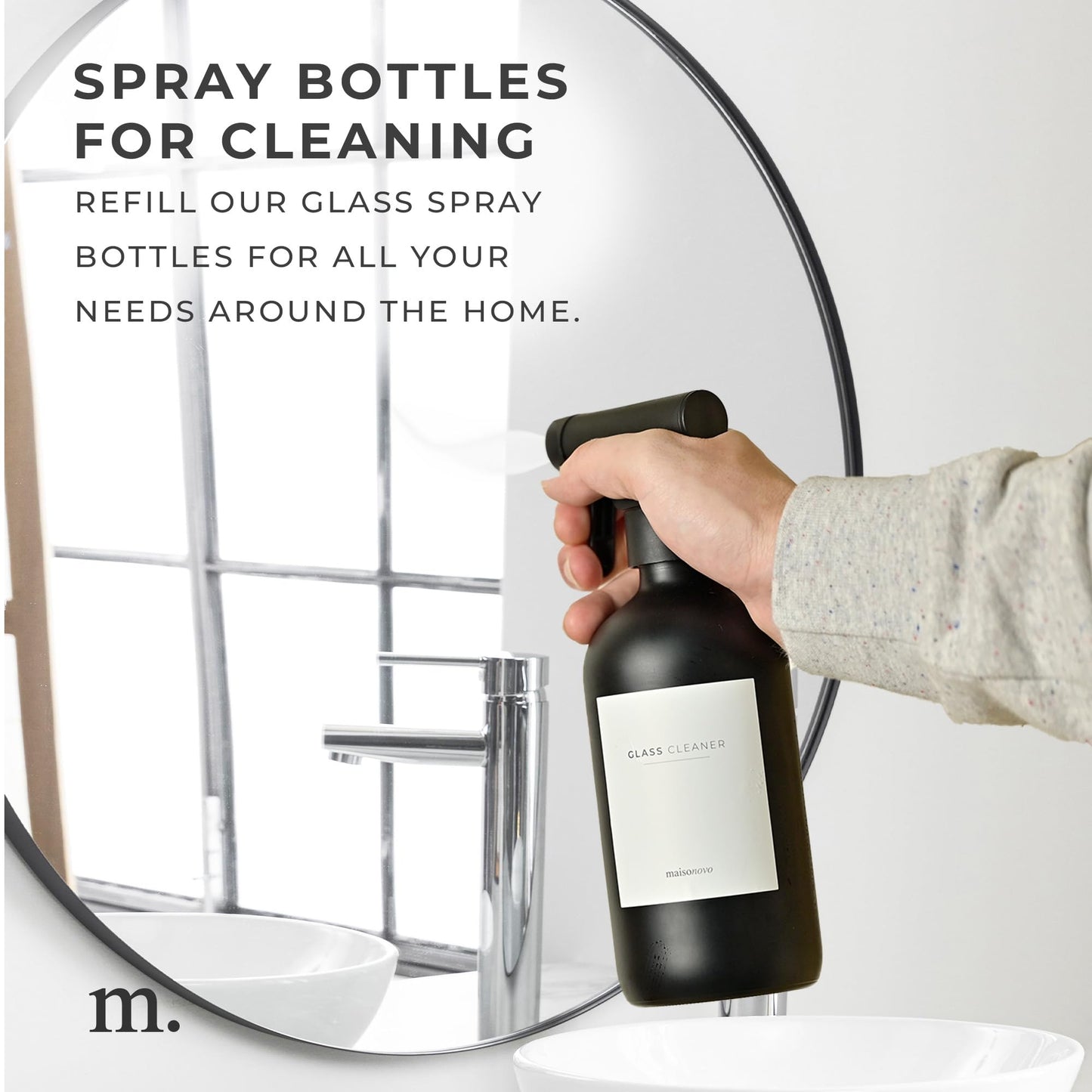 MAISONOVO Glass Spray Bottles 16 Oz Pack of 2 - Durable Black Spray Bottle with Fortified Glass & Fine Mist Pumps - Ideal for Salons, Barbers, Stylists, Pet Groomers & Daily Hair Care - 16 Labels