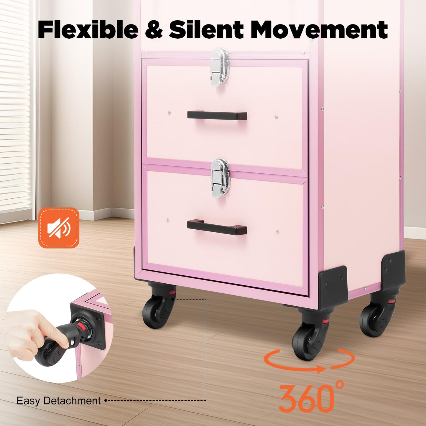 BGSHKAL Rolling Makeup Case with Drawer, Large Cosmetic Trolley with Lock 3 in 1 Rolling Makeup Train Case Cosmetology Trolley 3 Stage Telescopic Handle 4 Silent Swivel Castors 110.23 Lbs Capacity