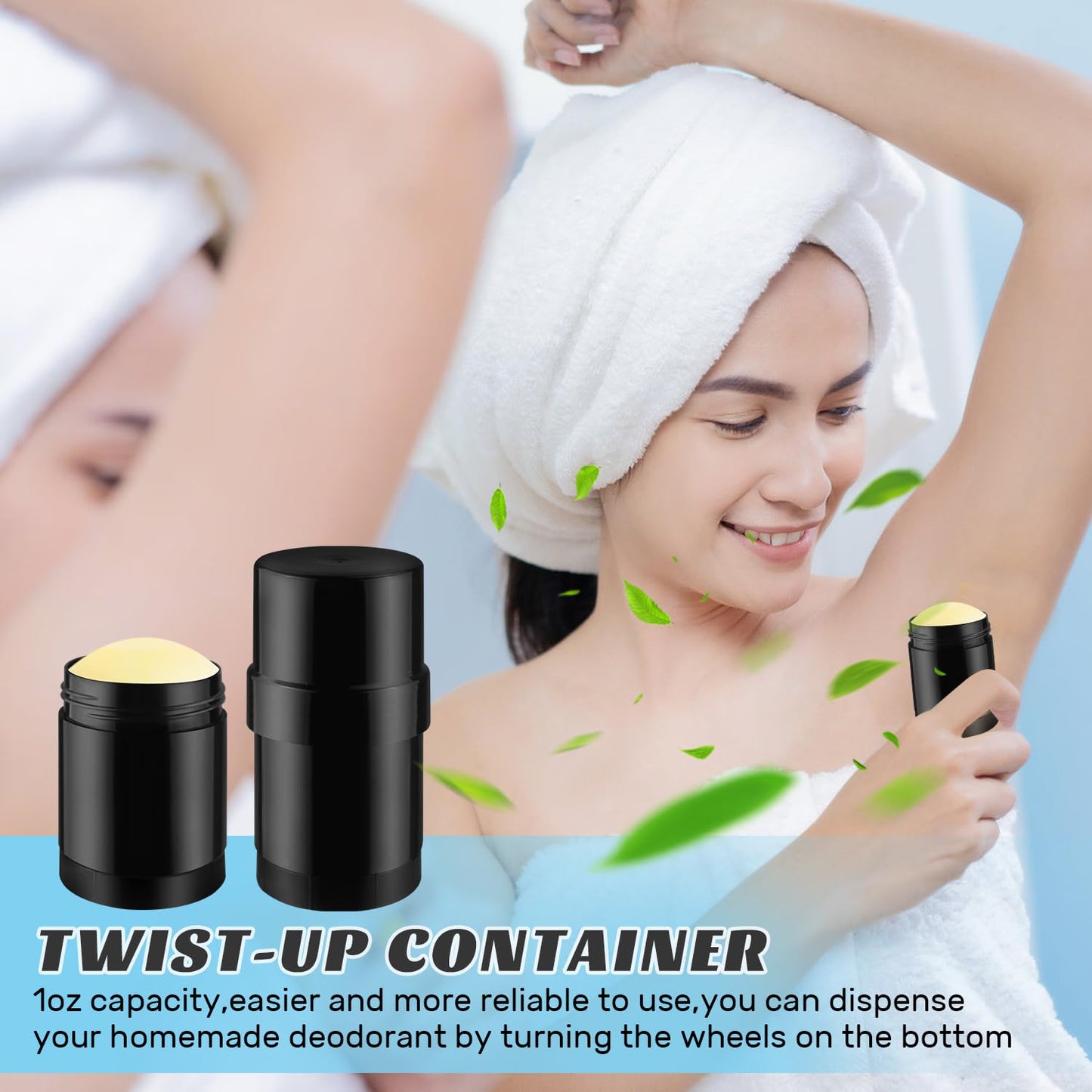 DMuuuDM 15 Pack 1 oz/30ml Plastic Deodorant Containers,Empty Round Twist-Up Solid Stick Tube Container for Homemade Deodorant,Shaving Soap Stick,Heel Lip Balm,Solid Lotion Bars-Top Filling,Black