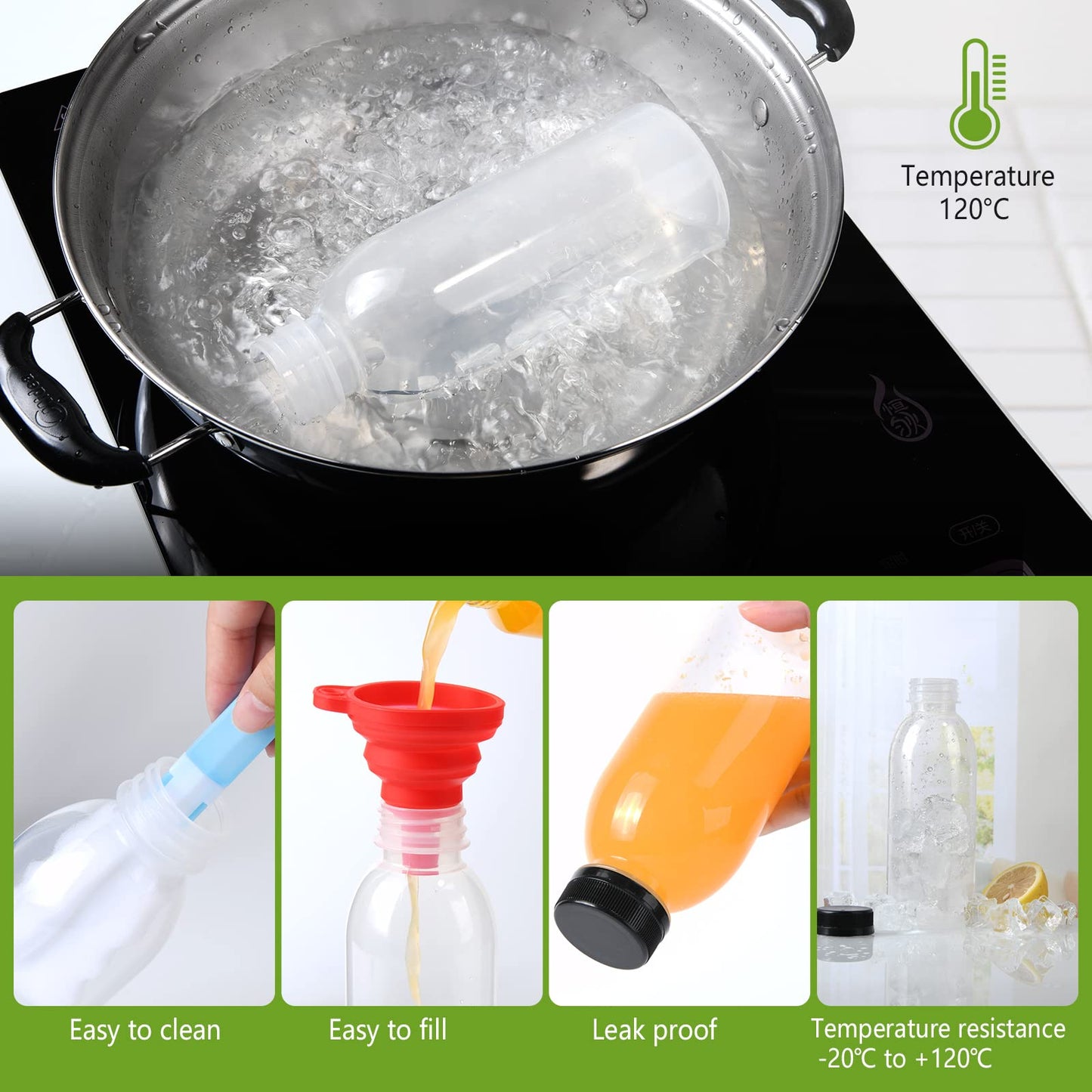 zmybcpack 12 Pack 450ml (Approach 16 OZ) PP Heat-Resistant Plastic Juice Bottles With Caps-Plastic Smoothie Bottles-Reusable Bulk Beverage Containers with Lids For Juice, Beverage(Dishwasher Safe)