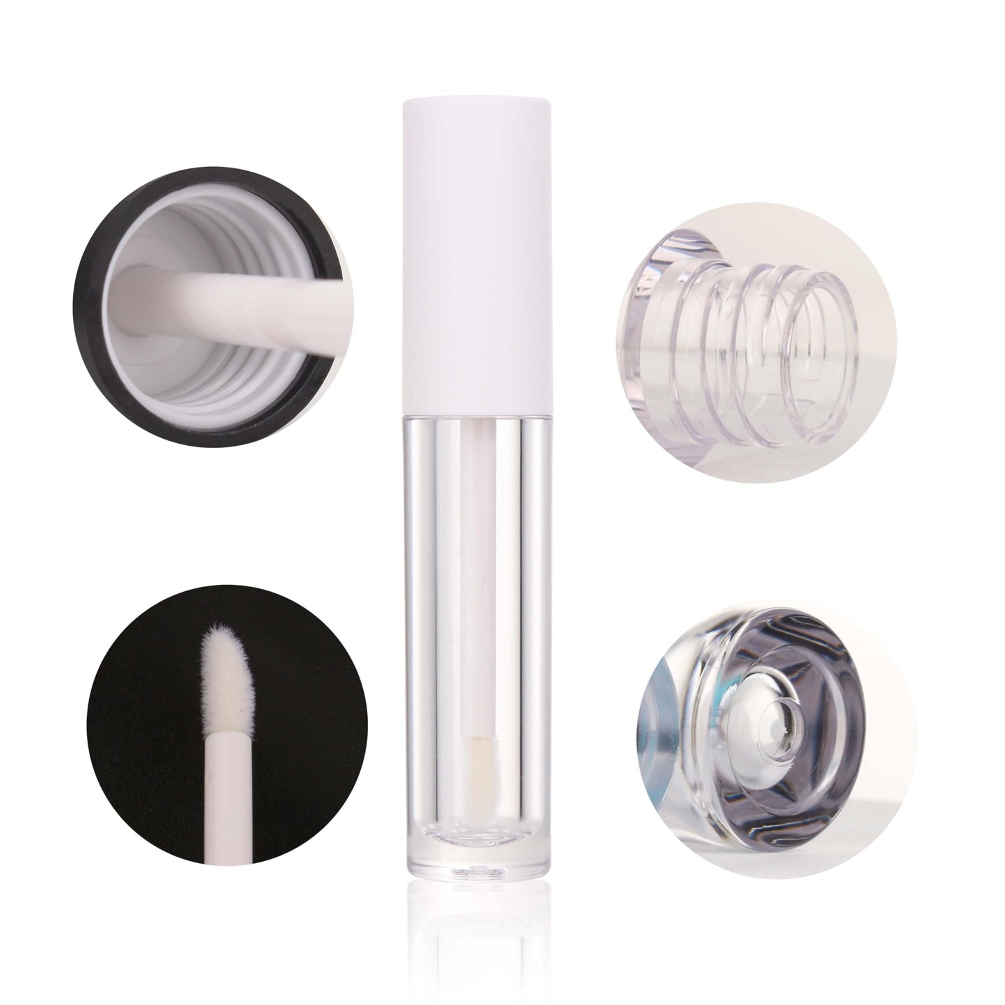 COSIDEA 26pcs 4ml Round empty lip gloss tubes bulk with wand white lipgloss bottle containers round