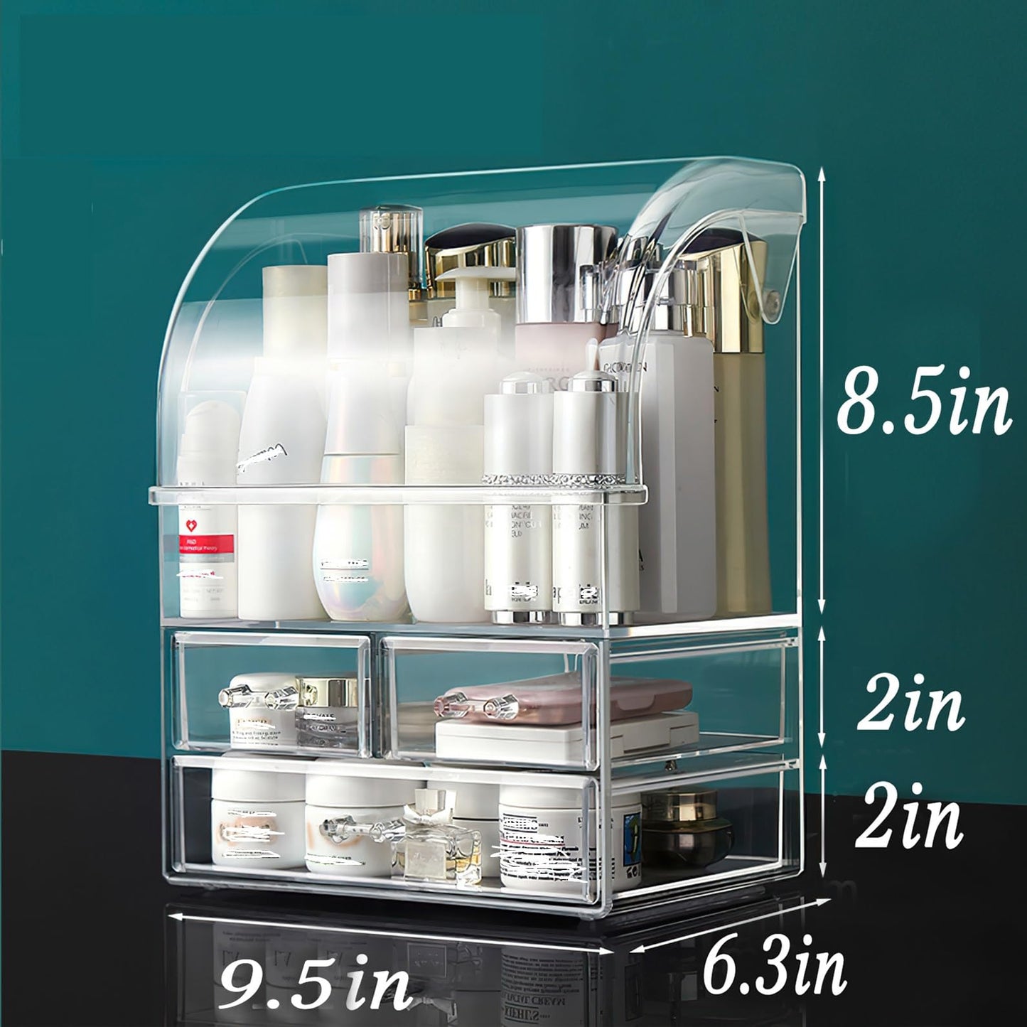 UShioart Clear Large Acrylic Makeup Organizer With Lid Cosmetic Storage Drawers Portable Makeup Organizers Dustproof And Waterproof Box For Women