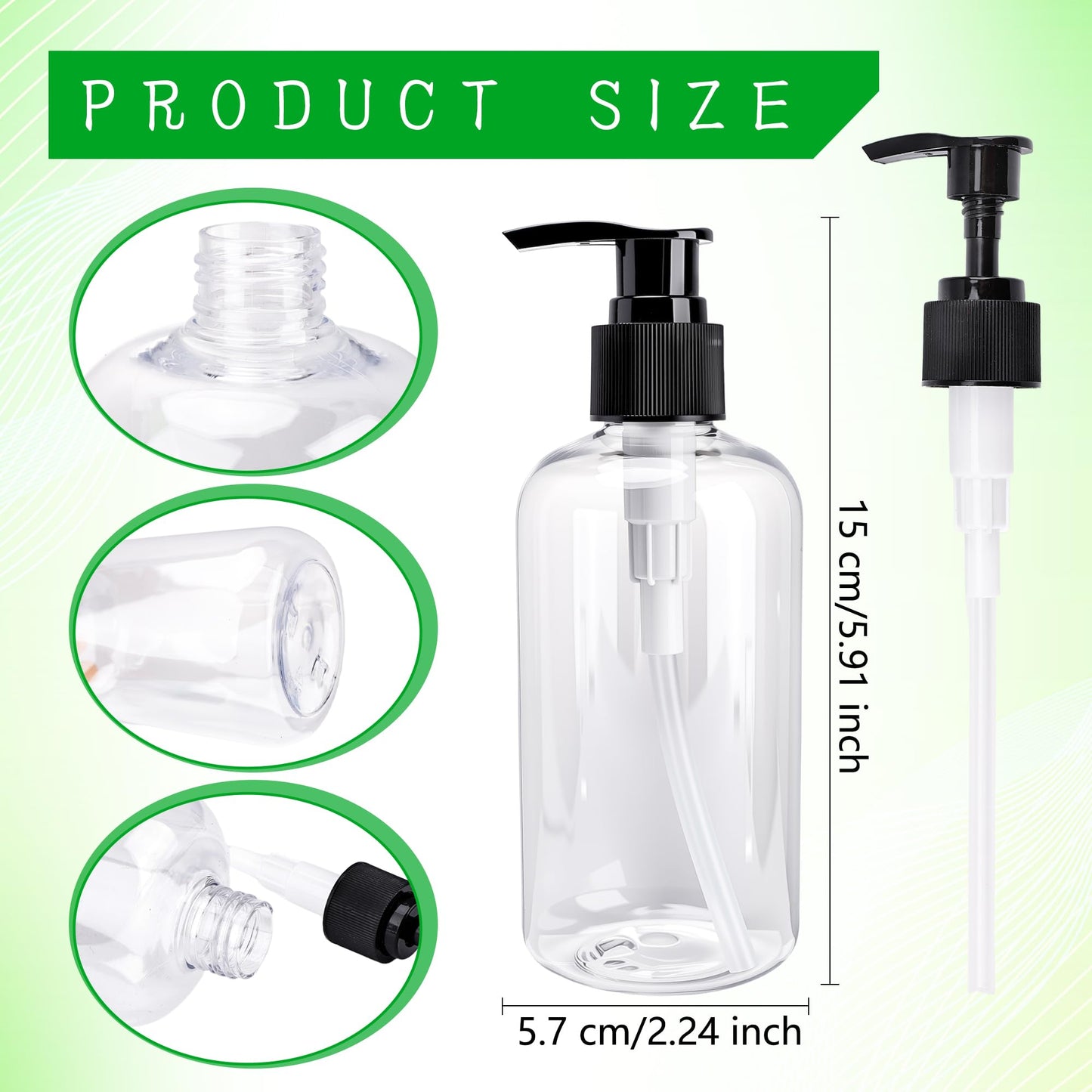 20 Pack 250ml Empty Lotion Bottles with Black and White Pumps Clear Plastic Pump Bottles Round Shoulder Containers for Face Cream Liquid Hand Soap Shampoo Conditioner