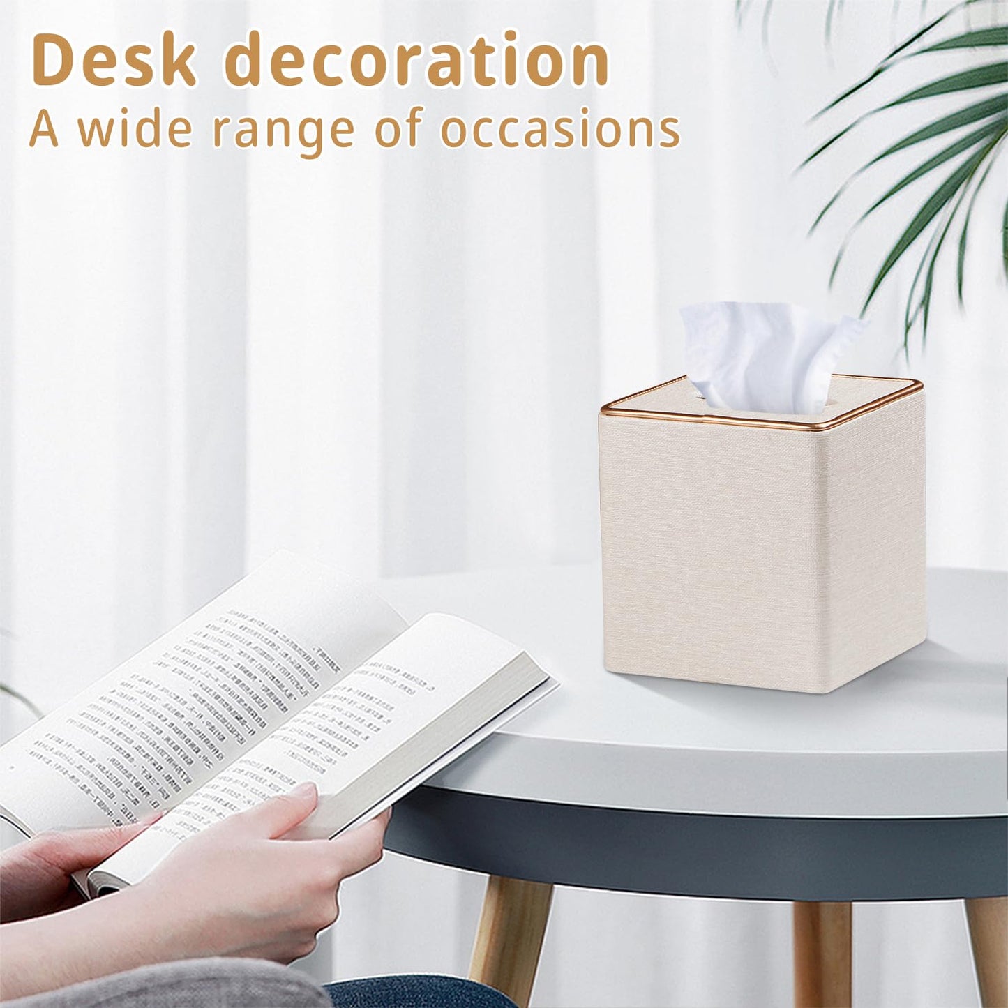 Leather Tissue Box Cover Square,Decorative Cube Tissue Box Holder with Magnetic Bottom,Facial Paper Organizer Table Napkin Case Dispenser for Bathroom NightStand Coffee Car Home Office,Beige